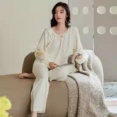 歌倩雅 纯棉长袖时尚高级感休闲家居服春秋款睡衣礼盒 女款 图色