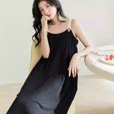 歌倩雅 甜美舒适亲肤简约吊带睡裙 女款 黑色