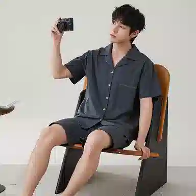 歌倩雅 夏季纯棉短袖纯色凉感休闲短裤睡衣套装 男款