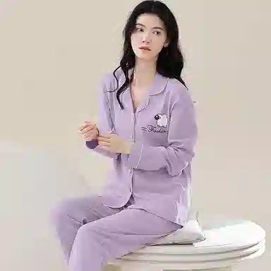 歌倩雅 舒适休闲简约长袖长裤睡衣套装 女款 紫色