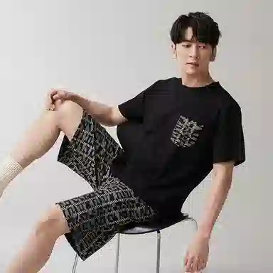 歌倩雅 简约圆领套头短袖短裤透气睡衣套装 男款