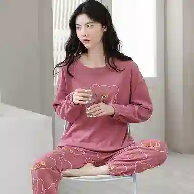 歌倩雅 卡通休闲简约长袖长裤家居服睡衣套装 女款 粉色