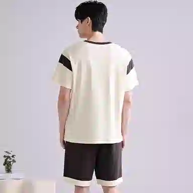 歌倩雅 圆领套头短袖可外穿五分裤睡衣套装 男款 白色