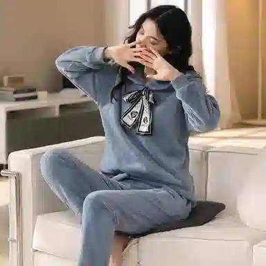 歌倩雅 甜美套头保暖舒适可外穿家居服睡衣套装 女款 蓝色