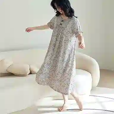 歌倩雅 甜美可爱公主风短袖长款睡裙 女款 图色