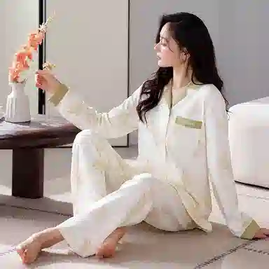 歌倩雅 开衫翻领甜美长袖长裤家居服睡衣套装 女款 图色