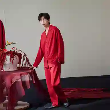 歌倩雅 中国风复古舒适休闲家居服睡衣礼盒 男款 红色