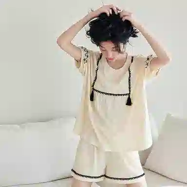 歌倩雅 套头舒适透气短袖睡衣套装 女款 乳白色