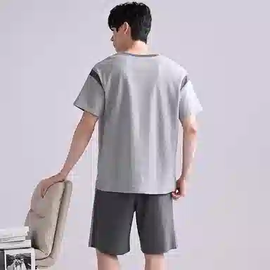 歌倩雅 圆领套头短袖舒适休闲五分裤睡衣套装 男款 灰色