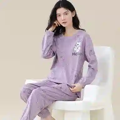 歌倩雅 卡通套头甜美休闲长袖长裤可外穿全棉睡衣套装 女款 紫色