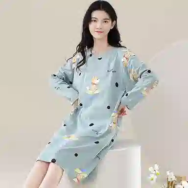 歌倩雅 长袖中长款可爱甜美春秋款睡裙 女款 图片色