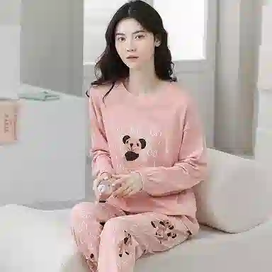 歌倩雅 长袖甜美可爱小熊长裤可外穿睡衣套装 女款 粉色