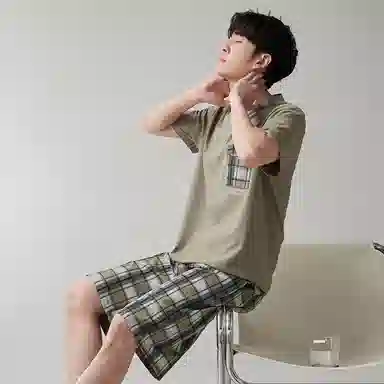 歌倩雅 圆领舒适短袖上衣亲肤柔软短裤睡衣套装 男款 抹茶色