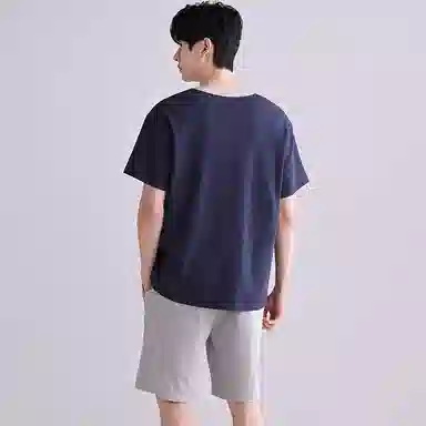 歌倩雅 字母印花纯棉薄款短袖短裤睡衣套装 男款