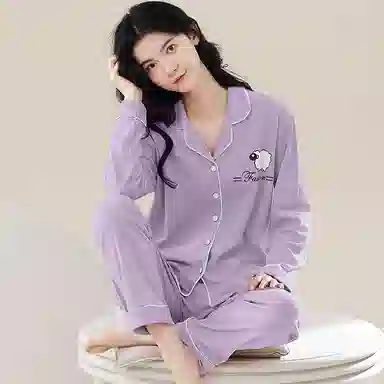 歌倩雅 舒适休闲简约长袖长裤睡衣套装 女款 紫色