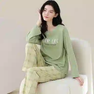 歌倩雅 纯棉高级感优雅可外穿睡衣套装 女款 绿色
