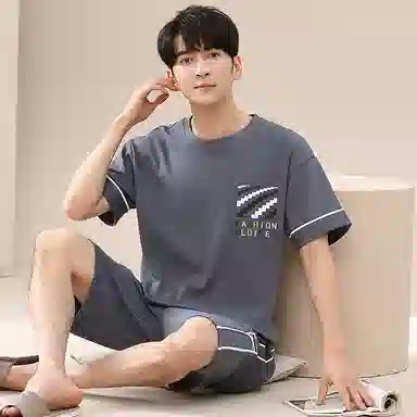 歌倩雅 舒适休闲亲肤短袖五分裤睡衣套装 男款 深蓝色