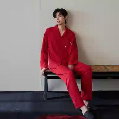 歌倩雅 简约亲肤舒适柔软透气长袖本命年休闲可外穿长裤睡衣礼盒 男款 红色