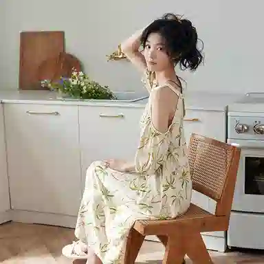 歌倩雅 圆领套头五分袖睡裙 女款 杏色