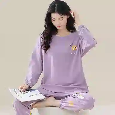 歌倩雅 纯棉长袖休闲宽松大码春秋季睡衣套装 女 图片色