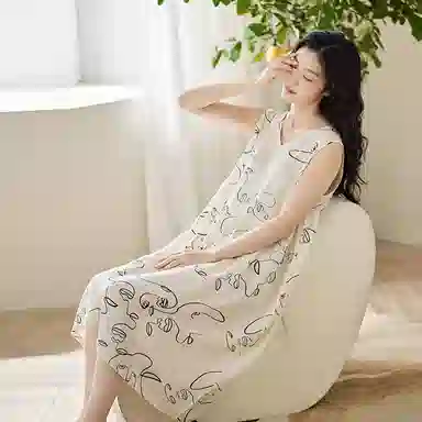 歌倩雅 休闲时尚舒适百搭无袖睡裙 女款 米色