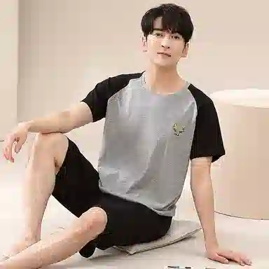 歌倩雅 圆领舒适亲肤柔软短袖家居服睡衣套装 男款 灰色