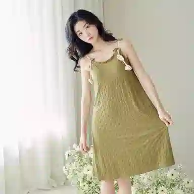 歌倩雅 薄款亲肤舒适无袖睡裙 女款 绿色