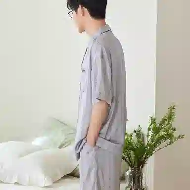 歌倩雅 凉感型薄款短袖高级感五分裤家居服夏季睡衣套装 男款 灰色