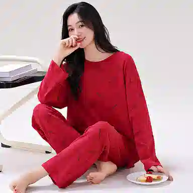 歌倩雅 带胸垫休闲透气家居服可外穿睡衣礼盒 女款 红色