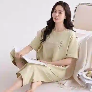 歌倩雅 纯色休闲舒适短袖七分袖可外穿睡衣套装 女款 图色