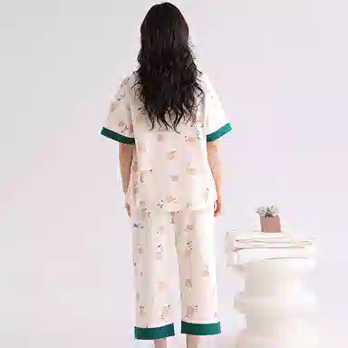 歌倩雅 舒适亲肤柔软透气短袖可外穿睡衣套装 女款 桃色