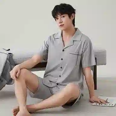 歌倩雅 夏季纯棉短袖全棉休闲短裤青少年家居服睡衣套装 男款