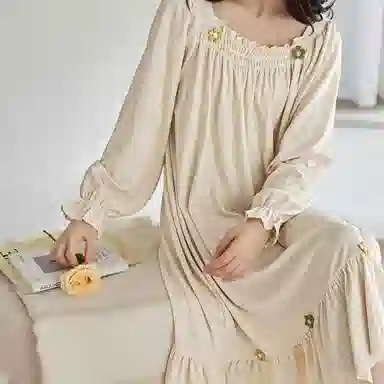 歌倩雅 清新甜美可外穿长袖睡裙 女款 浅杏