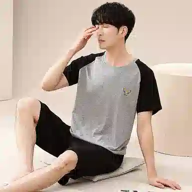 歌倩雅 圆领舒适亲肤柔软短袖家居服睡衣套装 男款 灰色
