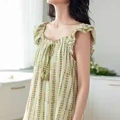 歌倩雅 凉感型亲肤舒适透气无袖睡裙 女款 绿色