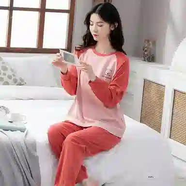 歌倩雅 长袖可爱休闲可外穿春秋冬季睡衣套装 女款 图片色