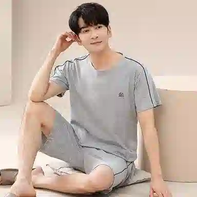 歌倩雅 舒适休闲亲肤短袖五分裤睡衣套装 男款 灰色