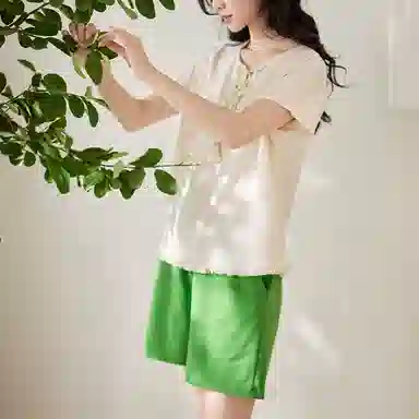 歌倩雅 休闲舒适短袖亲肤简约短裤睡衣套装 女款 图色