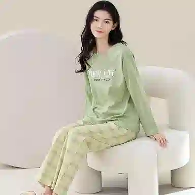 歌倩雅 纯棉高级感优雅可外穿睡衣套装 女款 绿色
