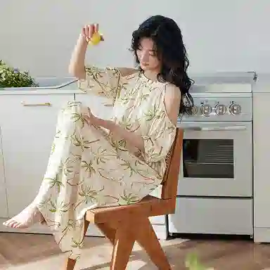 歌倩雅 圆领套头五分袖睡裙 女款 杏色