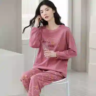 歌倩雅 卡通休闲简约长袖长裤家居服睡衣套装 女款 粉色