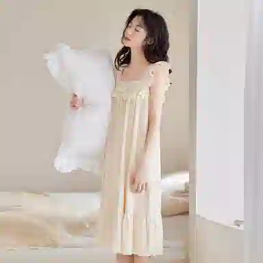 歌倩雅 休闲舒适时尚甜美百搭无袖睡裙 女款 杏色