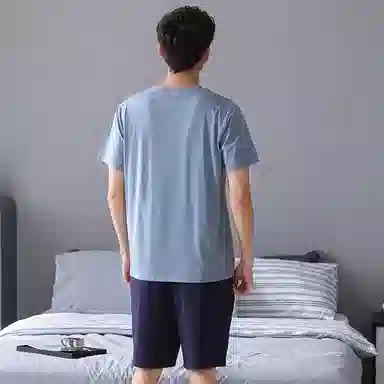 歌倩雅 简约纯棉圆领套头短袖松紧腰五分裤睡衣套装 男款 图色