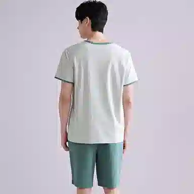 歌倩雅 舒适纯色休闲短袖五分裤睡衣套装 男款 图色