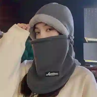 钓鱼熊 可戴头盔冬季围脖一体套头帽加绒骑行帽 棉 斗篷帽 男女同款情侣款