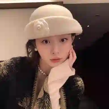 钓鱼熊 白色礼帽赫本风千金帽子女款高级百搭显脸小 羊毛混纺 贝雷帽 男女同款情侣款