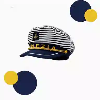 钓鱼熊 英伦复古条纹平顶海军风派对船长百搭显脸小 聚酯纤维 贝雷帽 男女同款情侣款