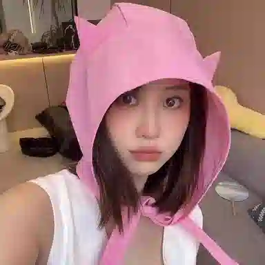 钓鱼熊 无印小恶魔绑带速干遮阳帽子夏季薄款可爱猫耳朵护耳头巾帽 聚酯纤维 防晒帽 男女同款情侣款