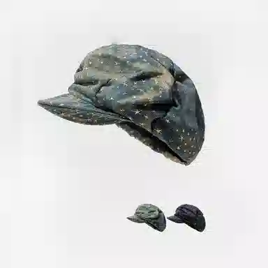 钓鱼熊 韩系做旧星星时尚薄款百搭大头围帽子 棉 贝雷帽 男女同款情侣款