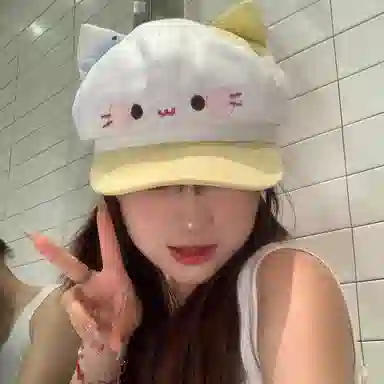 钓鱼熊 甜美可爱小鱼猫咪耳朵卡通显脸小百搭出游报童画家帽子 聚酯纤维 贝雷帽 男女同款情侣款